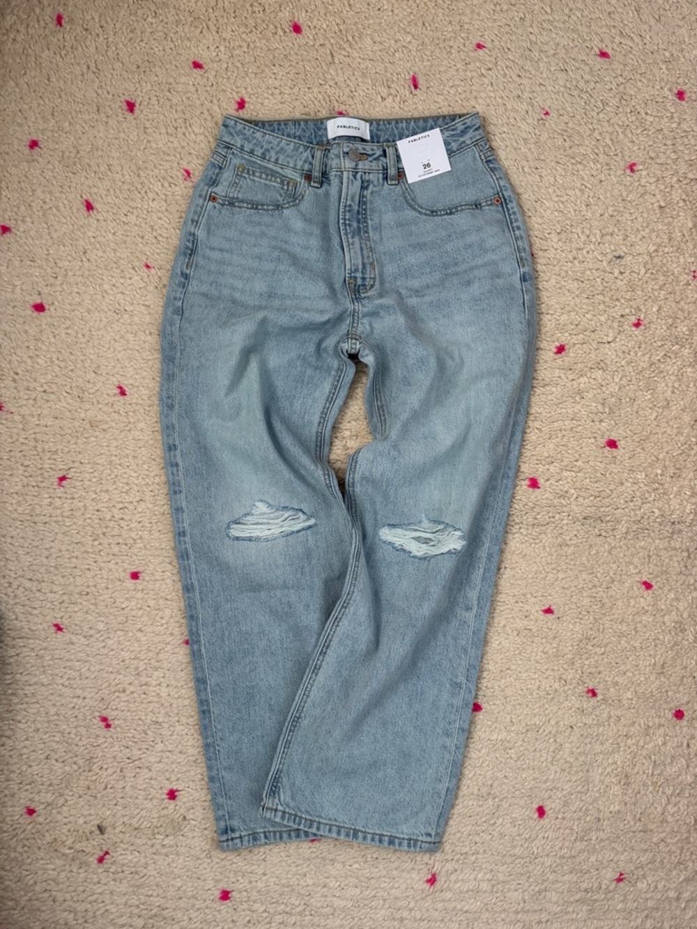 Fabletics Light Blue Boyfriend Jeans with Knee Distress